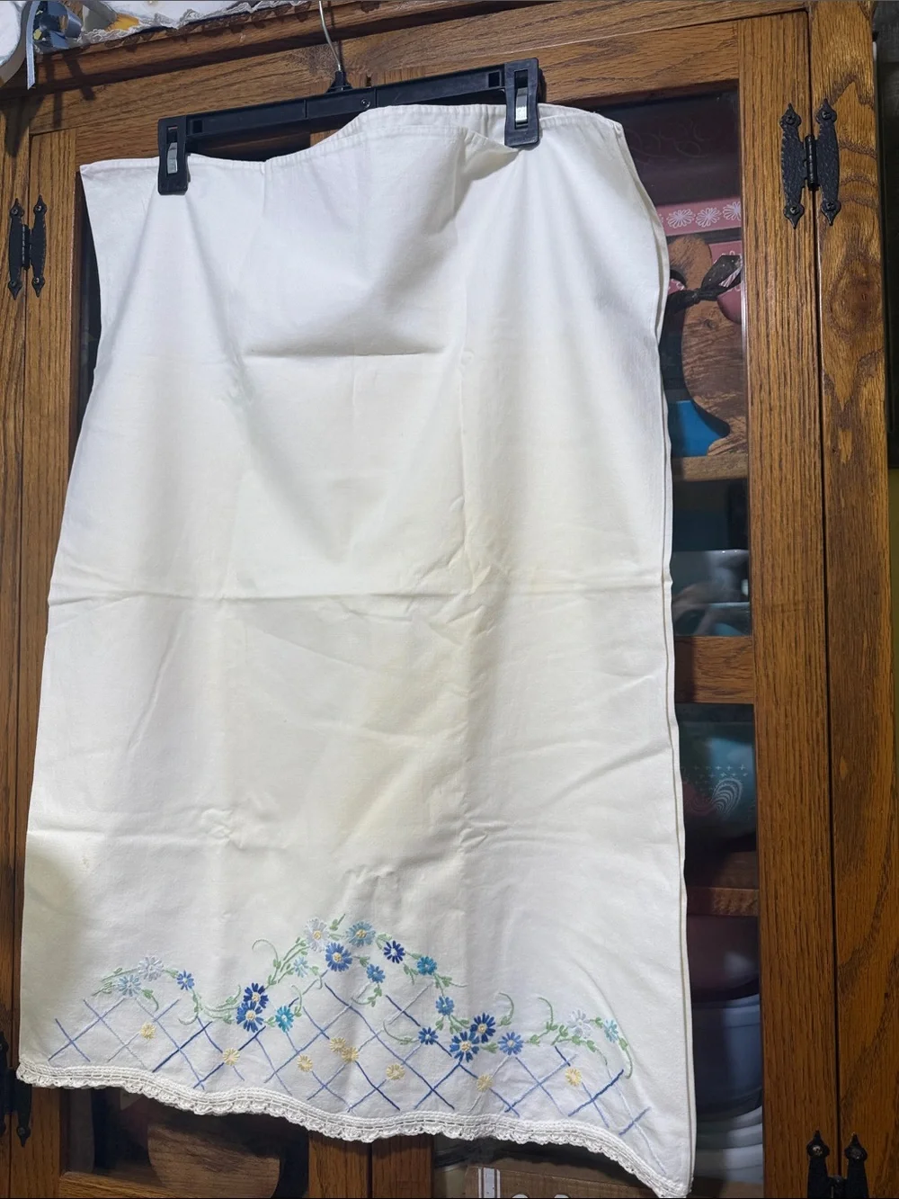 Embroidered Floral pillow case set of 2 with Blue Flowers